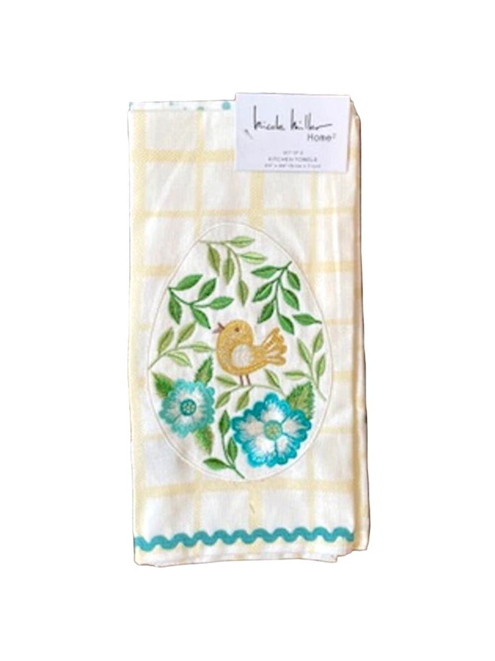 NICOLE MILLER Kitchen Towels Set of 2 20"X28" Bunny Chick Egg Spring Easter NEW